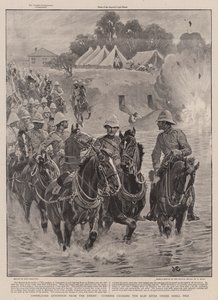 敵からの歓迎されない注意、砲撃の下でクリップ川を横断する砲手 作： John Charlton